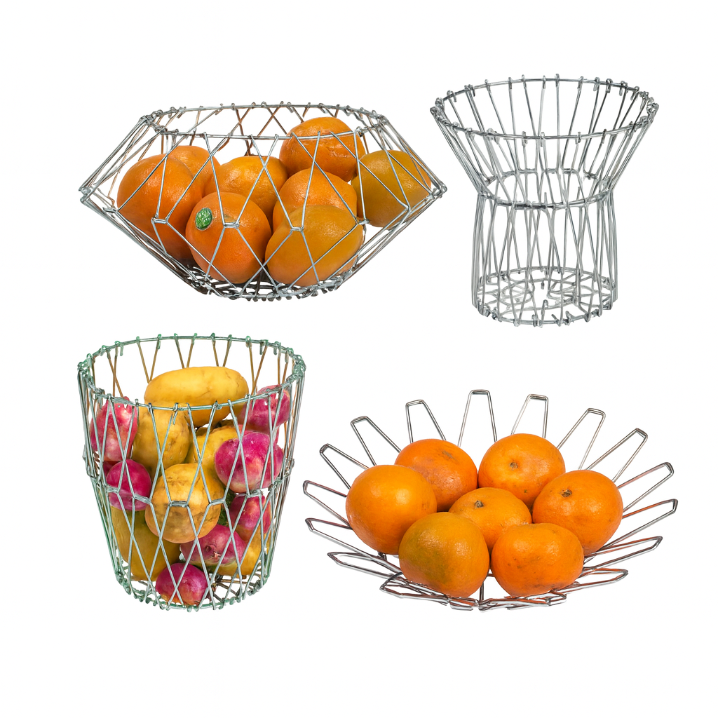 Multipurpose Steel Foldable Fruit Basket/Vegetable Basket Stand for Kitchen/Dining Table/Home(8 Shapes)