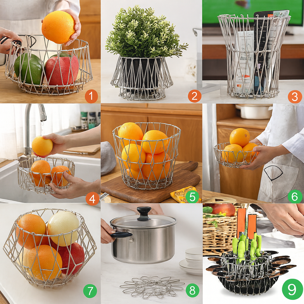Multipurpose Steel Foldable Fruit Basket/Vegetable Basket Stand for Kitchen/Dining Table/Home(8 Shapes)